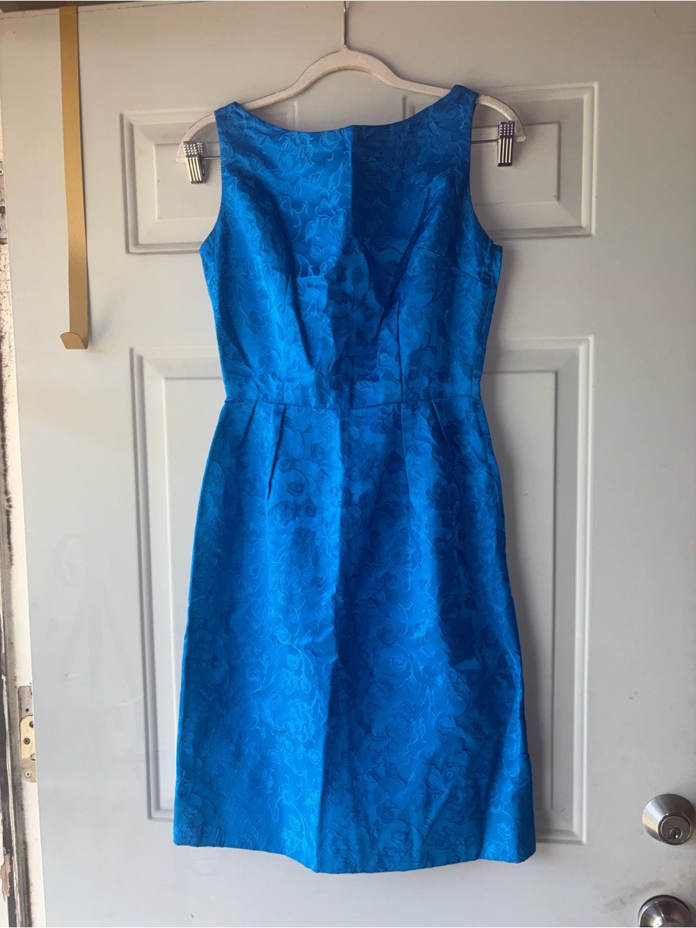 Vintage 1960’s teal blue damask wiggle cocktail dress size XS